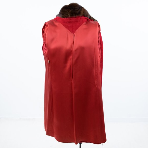 Vintage 50s M Mink Collar Princess Coat Midi Red - Picture 10 of 13